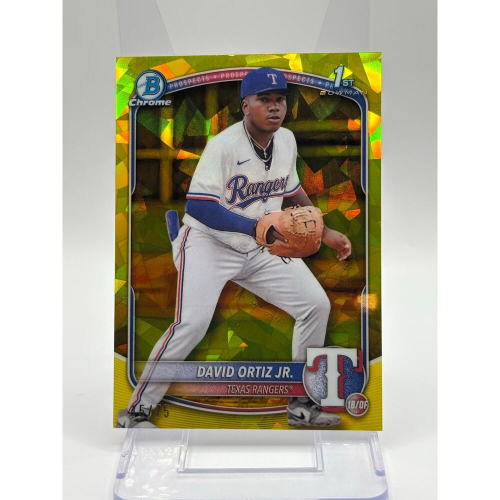 2025 Bowman Chome Sapphire David Ortiz Jr 1st Yellow Refractor 15/75 SP Rangers